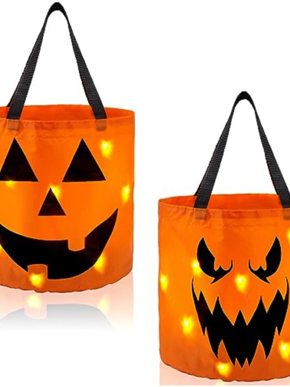 LED Light Pumpkin Bucket Set 2 Halloween Trick or Treat Bags 10x11.8in Polyester